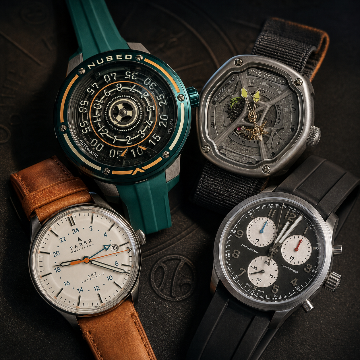 Nubeo, Dietrich, Farer, and Christopher Ward watches from the Passing Time founding collection